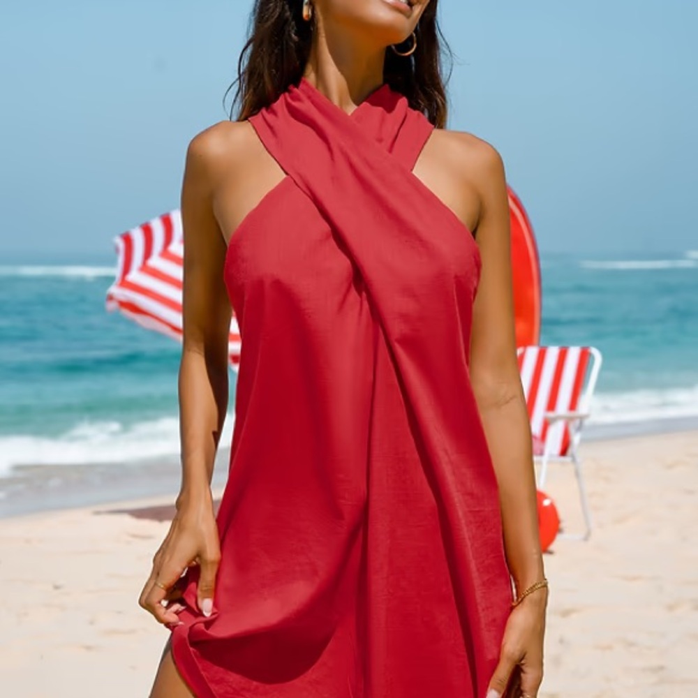 Chic Red Halter Beach Dress
